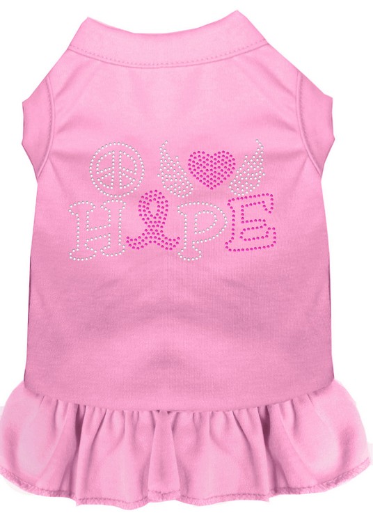 Peace Love Hope Breast Cancer Rhinestone Pet Dress Light Pink XS